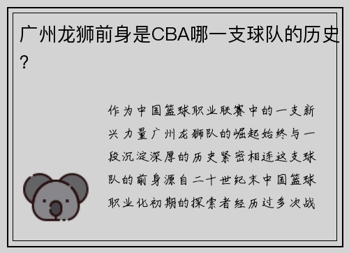 广州龙狮前身是CBA哪一支球队的历史？